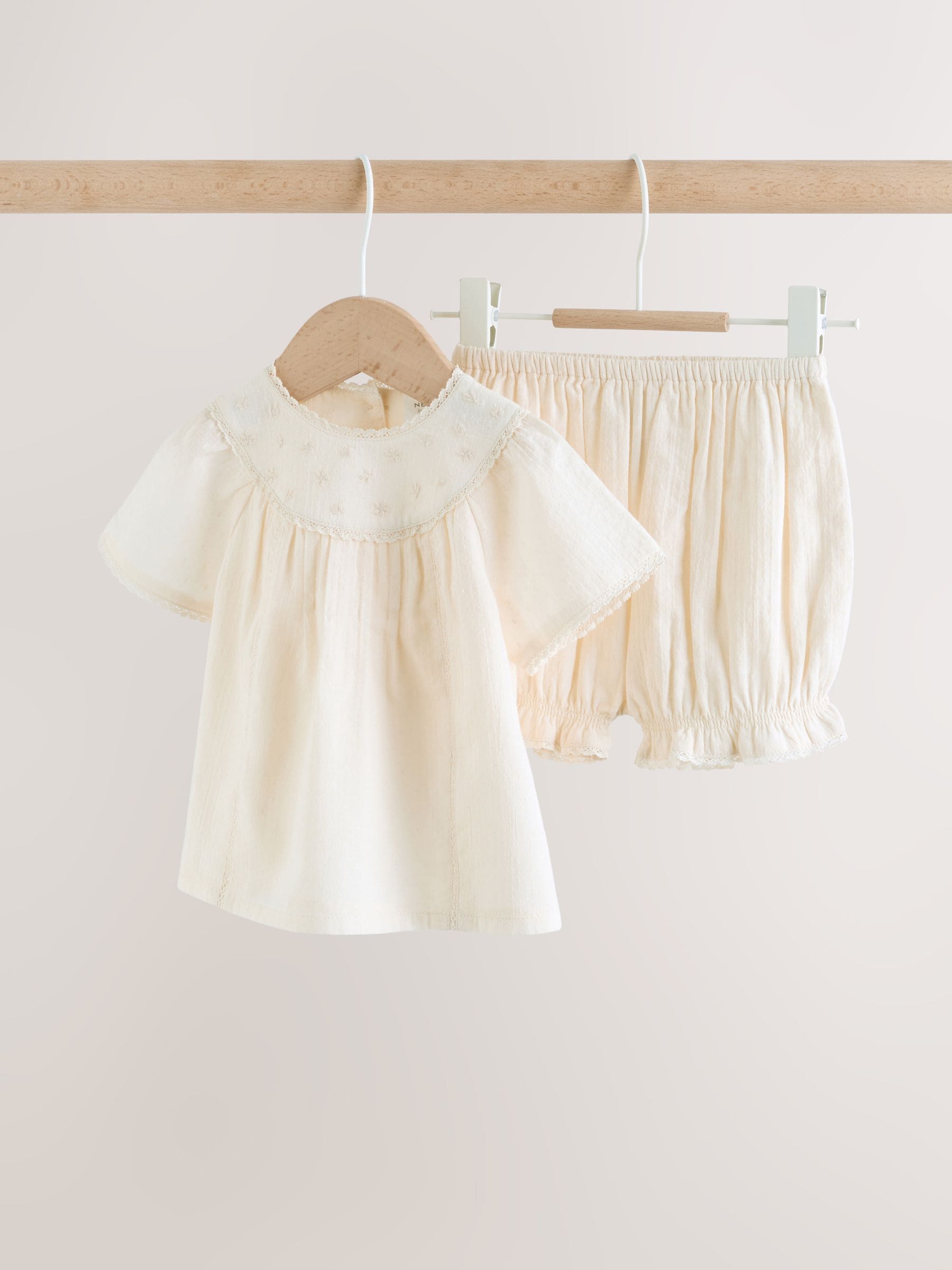 White Woven Baby Top and Shorts 2 Piece Set (0mths-2yrs) image 1