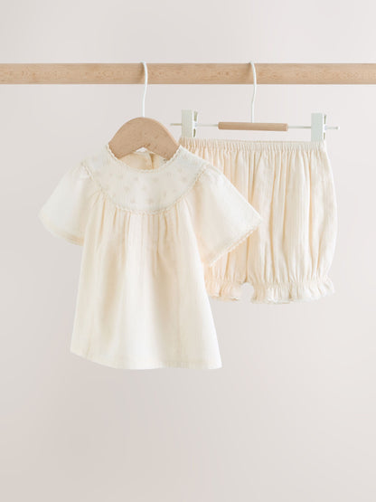 White Woven Baby Top and Shorts 2 Piece Set (0mths-2yrs) image 1