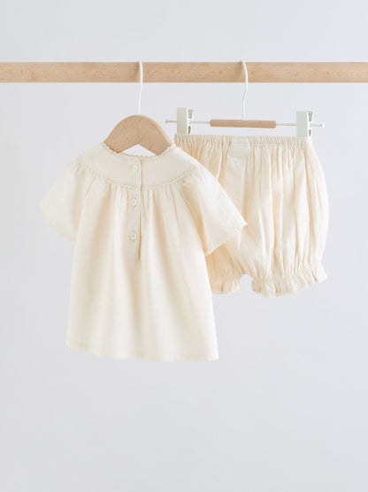 White Woven Baby Top and Shorts 2 Piece Set (0mths-2yrs) image 2