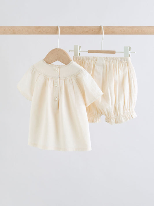 White Woven Baby Top and Shorts 2 Piece Set (0mths-2yrs) image 2
