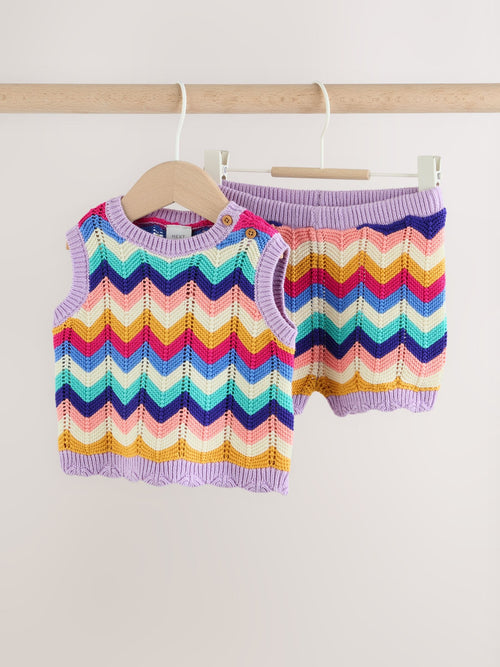 Dsiney Kidz - Multi Stripe Knitted Top and Shorts Baby Set 2 Piece (0mths-2yrs) image 1
