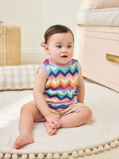 Multi Stripe Knitted Top and Shorts Baby Set 2 Piece (0mths-2yrs) image 2