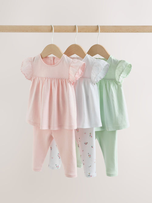 Pink Sage Green and White Short Sleeve Top and Leggings Baby Set 6 Piece (0mths-3yrs) image 1