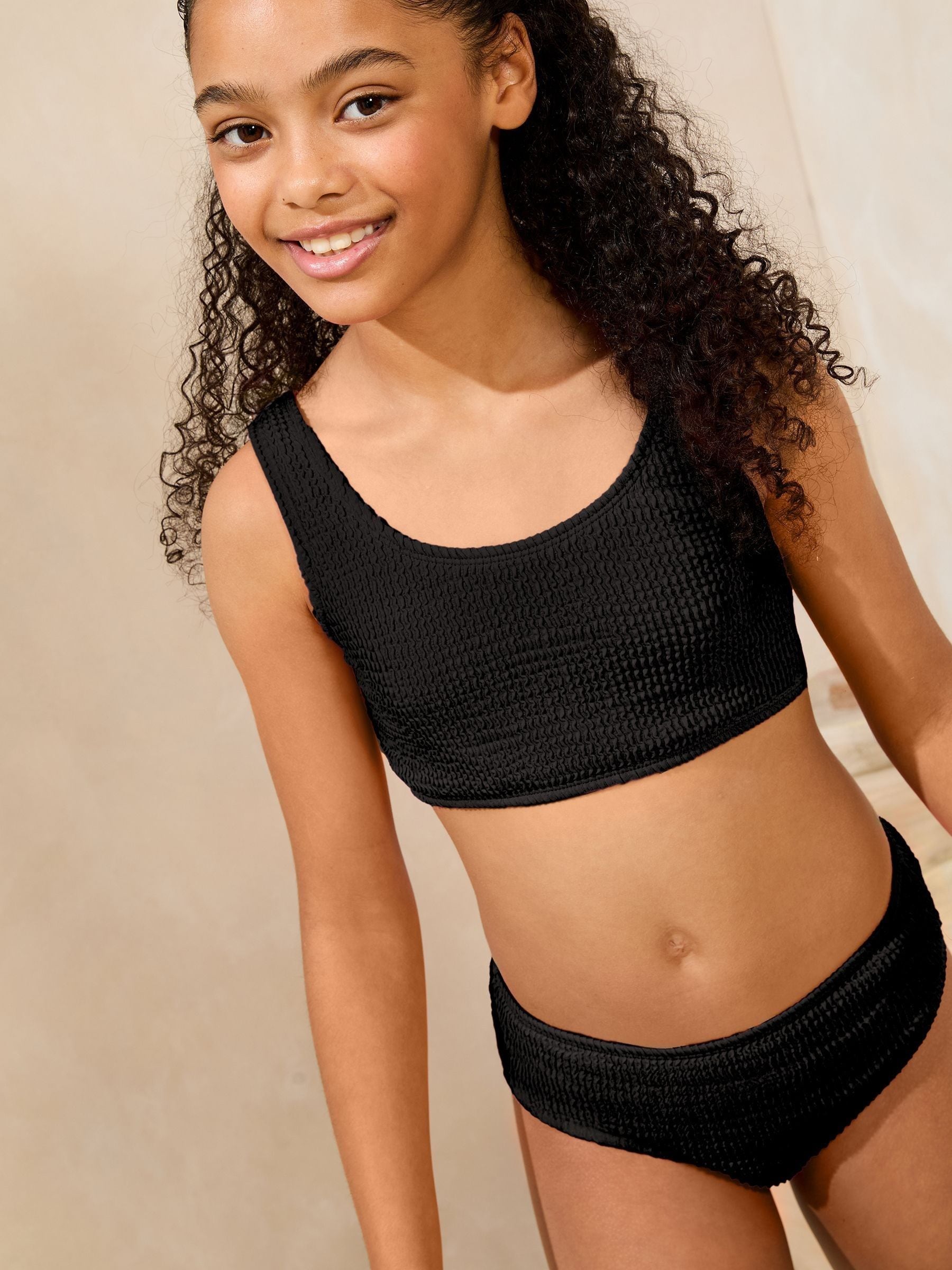 Dsiney Kidz - Lipsy Black Scoop Neck Textured Bikini (5-16yrs) image 1