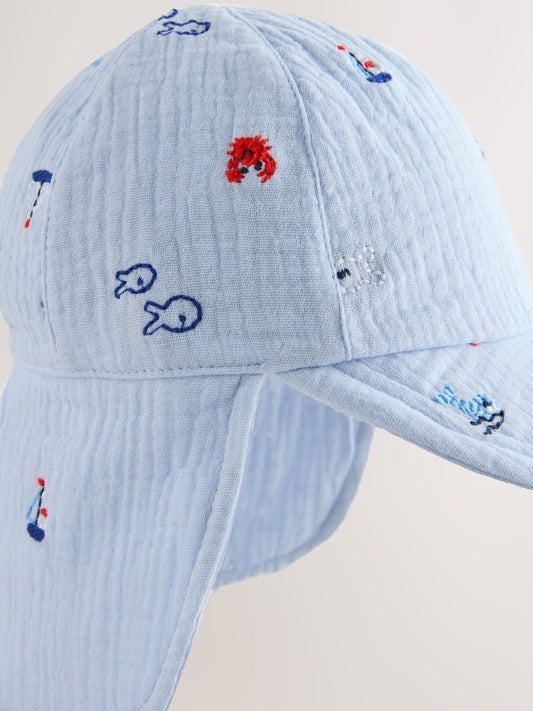 Blue Embroidered Legionnaire Baby Summer Hat (0mths-2yrs) image 3