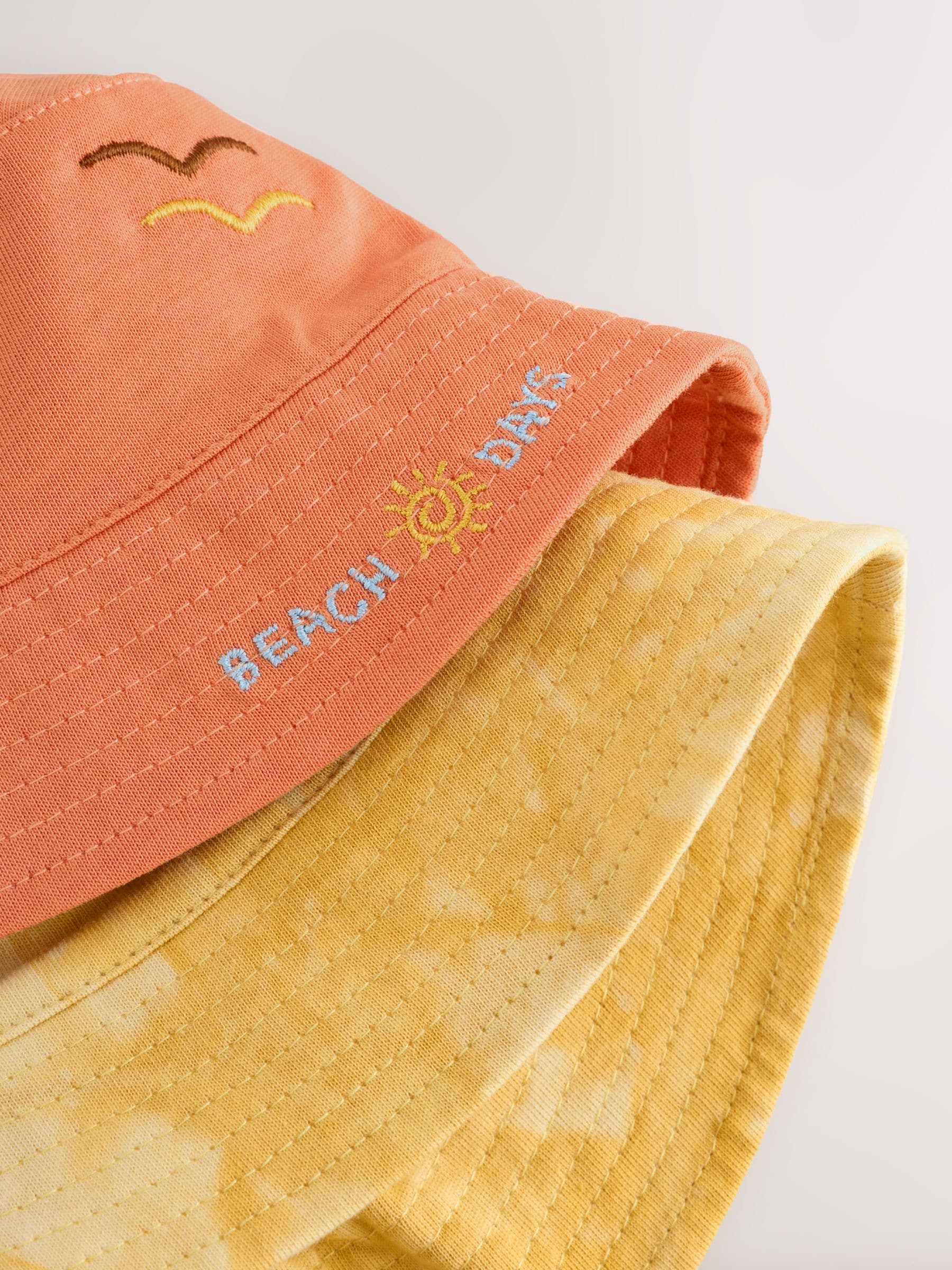 Orange Embroidered and Yellow Tie Dye Baby Bucket Hats 2 Pack image 4
