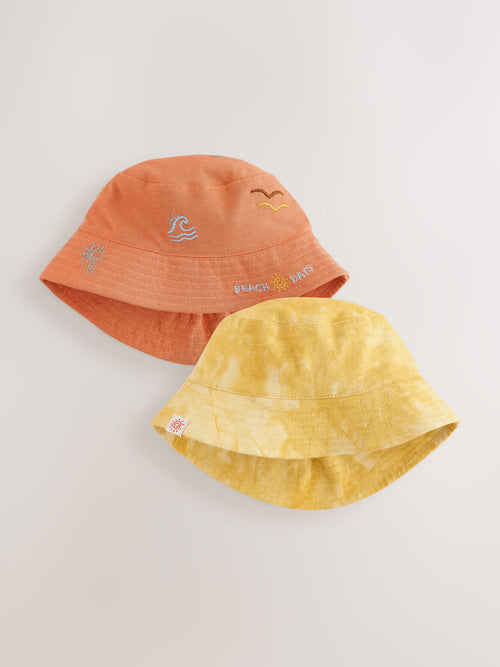 Orange Embroidered and Yellow Tie Dye Baby Bucket Hats 2 Pack image 1