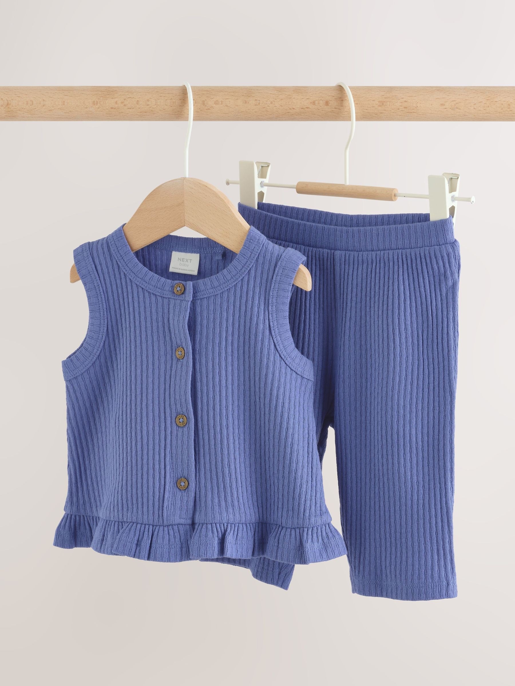 Blue Rib Baby Top And Wide Leg Trousers Set 2 Piece (0mths-2yrs) image 1
