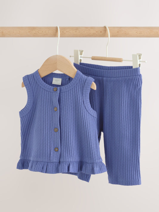 Blue Rib Baby Top And Wide Leg Trousers Set 2 Piece (0mths-2yrs) image 1