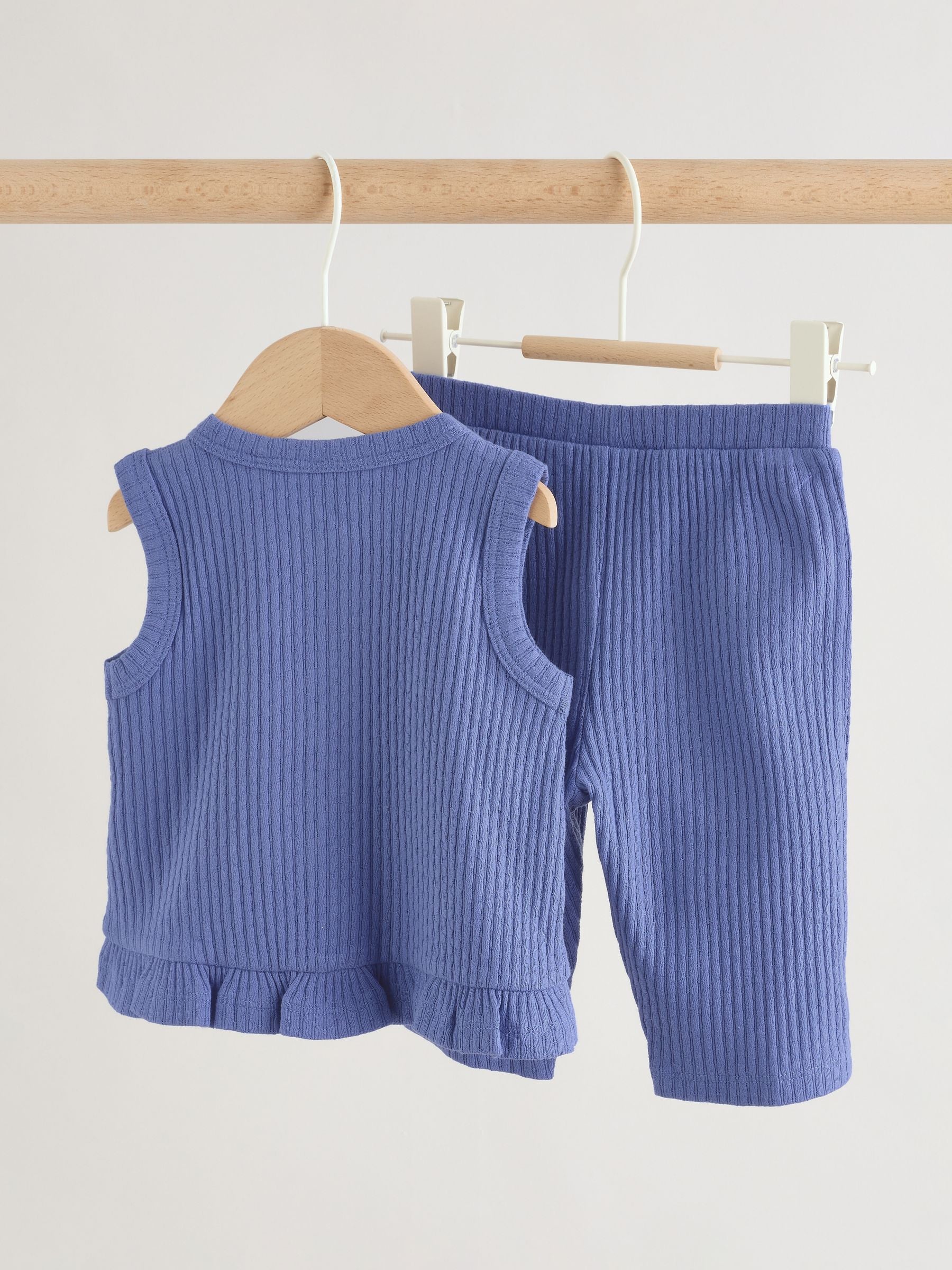 Blue Rib Baby Top And Wide Leg Trousers Set 2 Piece (0mths-2yrs) image 4