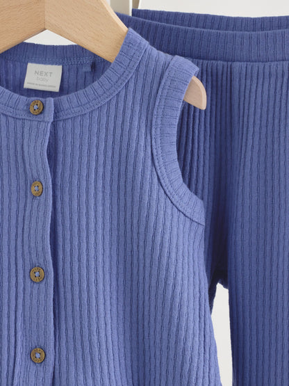 Blue Rib Baby Top And Wide Leg Trousers Set 2 Piece (0mths-2yrs) image 7