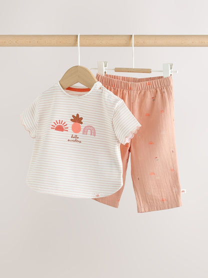 Ecru Short Sleeve Baby Tops and Wide Leg Leggings Set 2 Piece (0mths-2yrs) image 1