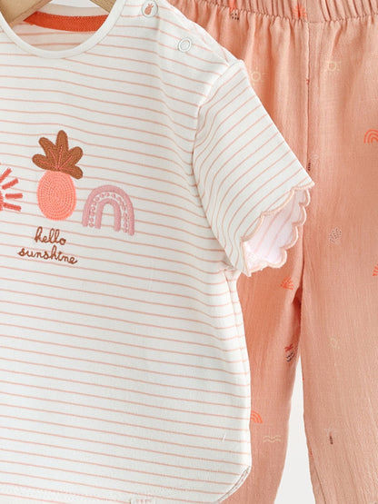 Ecru Short Sleeve Baby Tops and Wide Leg Leggings Set 2 Piece (0mths-2yrs) image 8