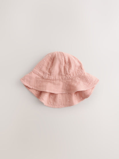 Pink and Beige Woven Baby Bucket Hats 2 Pack (0mths-2yrs) image 3