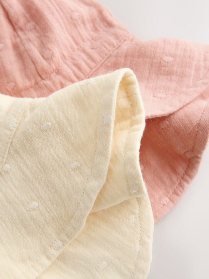 Pink and Beige Woven Baby Bucket Hats 2 Pack (0mths-2yrs) image 4