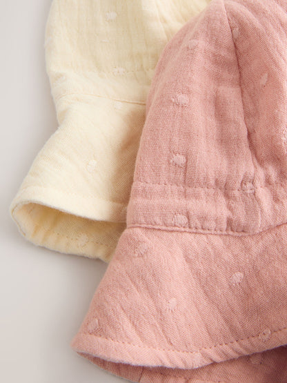 Pink and Beige Woven Baby Bucket Hats 2 Pack (0mths-2yrs) image 5