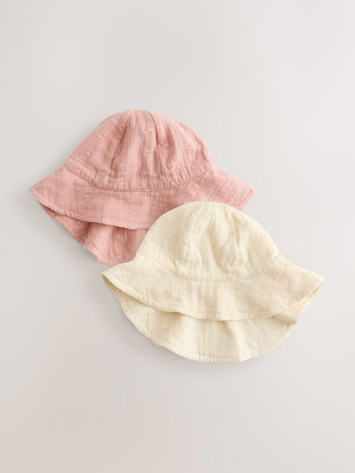 Pink and Beige Woven Baby Bucket Hats 2 Pack (0mths-2yrs) image 1