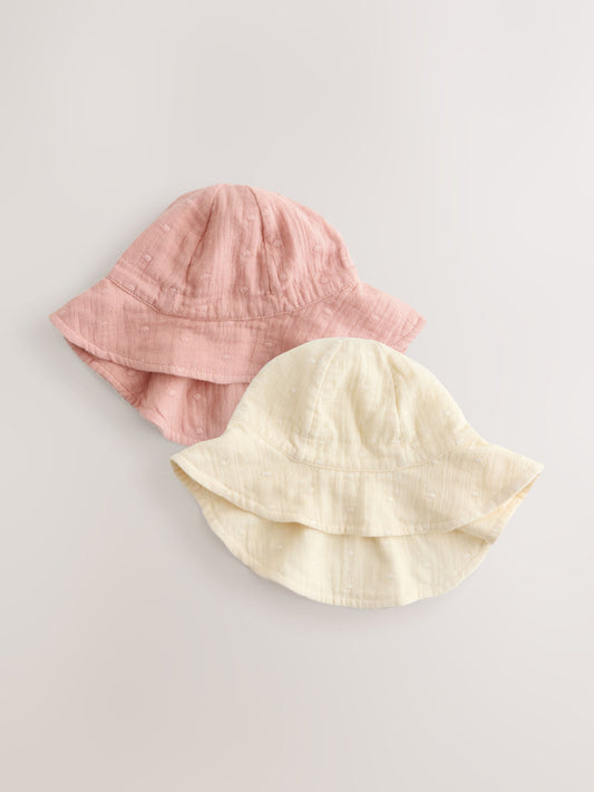 Pink and Beige Woven Baby Bucket Hats 2 Pack (0mths-2yrs) image 1