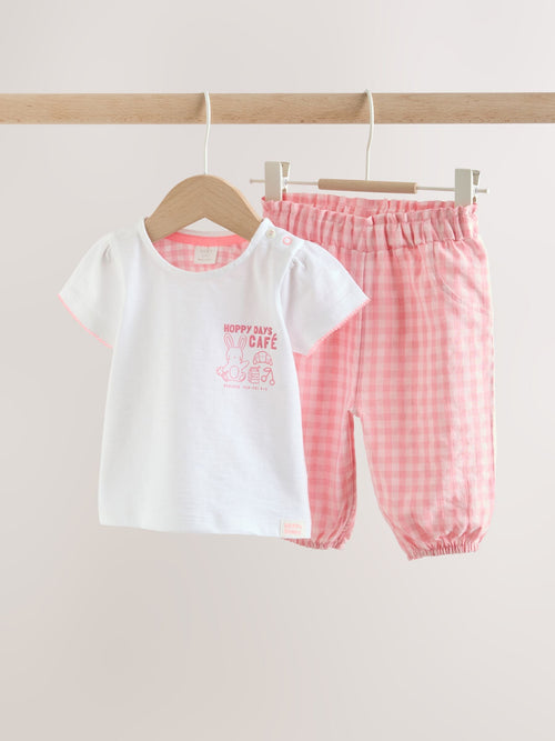 Dsiney Kidz - White Pink Bunny Short Sleeve Baby Tops and Wide Leg Leggings Set 2 Piece (0mths-2yrs) image 1