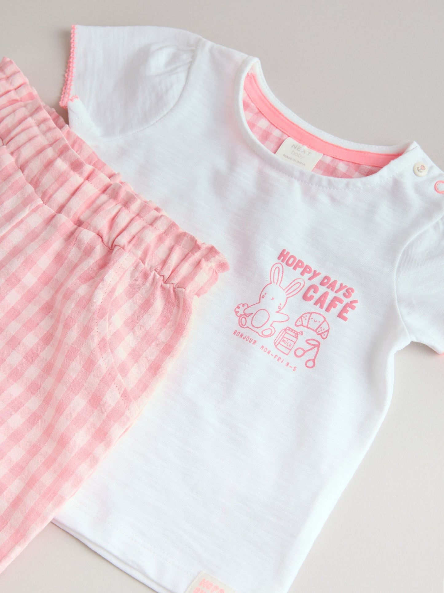 White Pink Bunny Short Sleeve Baby Tops and Wide Leg Leggings Set 2 Piece (0mths-2yrs) image 3