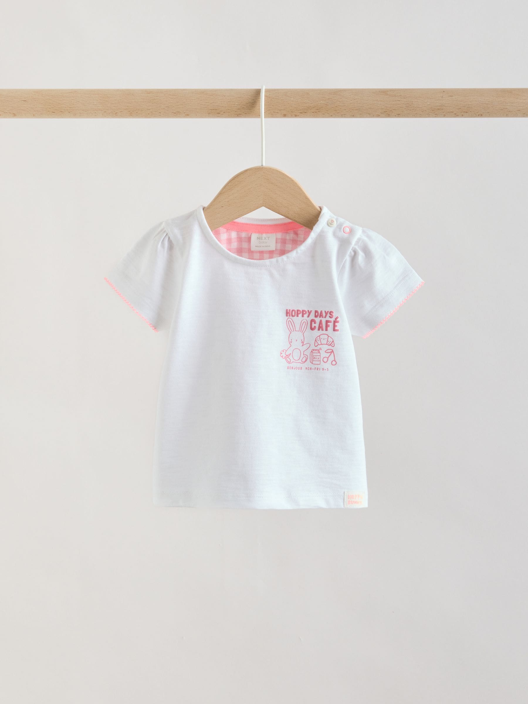White Pink Bunny Short Sleeve Baby Tops and Wide Leg Leggings Set 2 Piece (0mths-2yrs) image 6