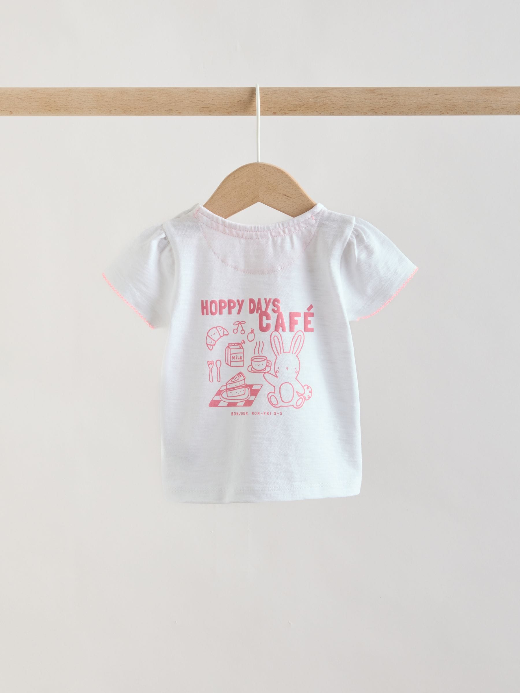 White Pink Bunny Short Sleeve Baby Tops and Wide Leg Leggings Set 2 Piece (0mths-2yrs) image 8