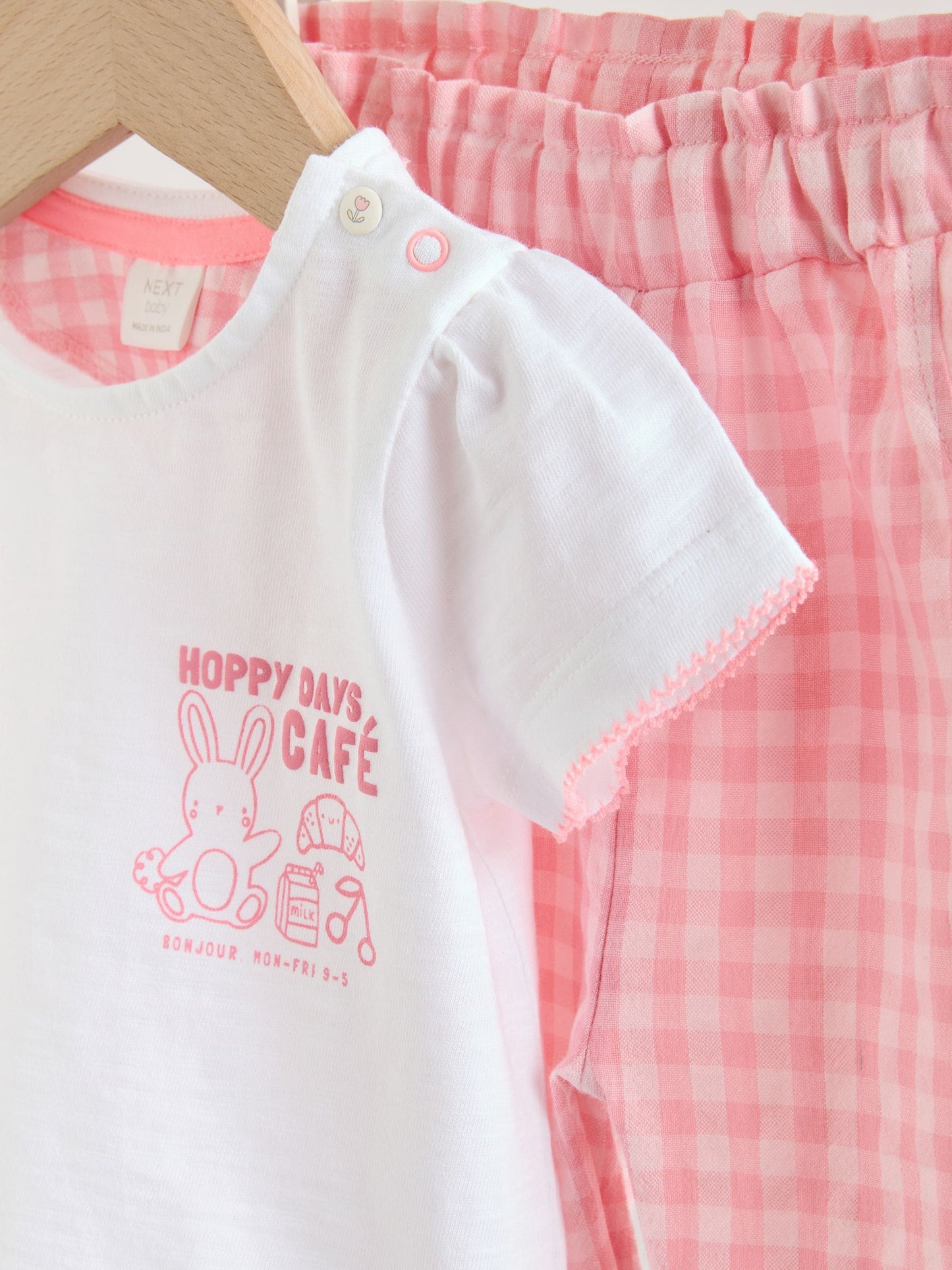 White Pink Bunny Short Sleeve Baby Tops and Wide Leg Leggings Set 2 Piece (0mths-2yrs) image 7