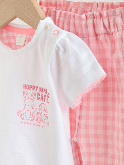 White Pink Bunny Short Sleeve Baby Tops and Wide Leg Leggings Set 2 Piece (0mths-2yrs) image 7