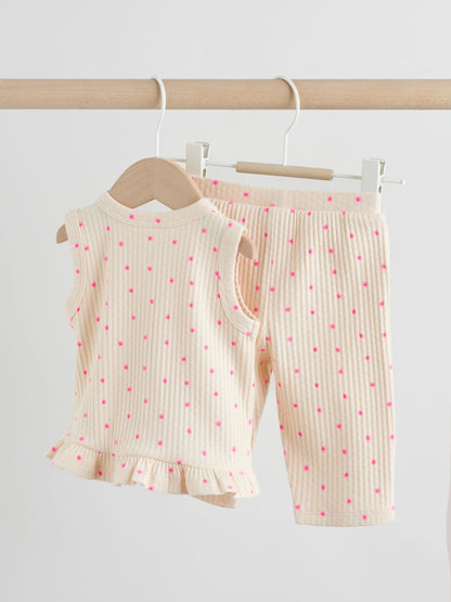 Pink Flower Rib Baby Top And Wide Leg Trousers Set 2 Piece (0mths-2yrs) image 2