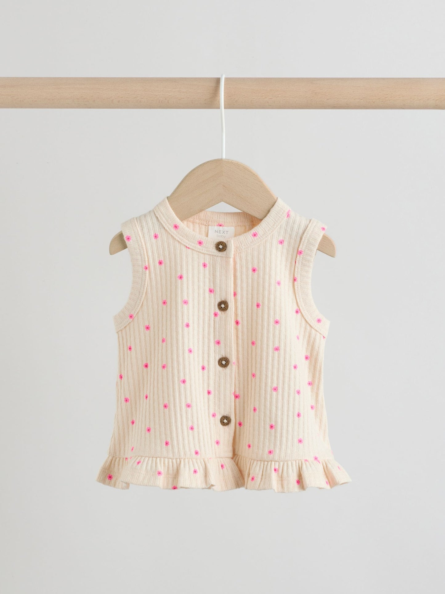 Pink Flower Rib Baby Top And Wide Leg Trousers Set 2 Piece (0mths-2yrs) image 3