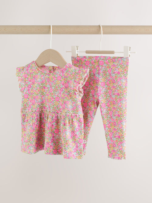 Dsiney Kidz - Pink Flower Rib Top and Leggings Baby Set 2 Piece (0mths-2yrs) image 1