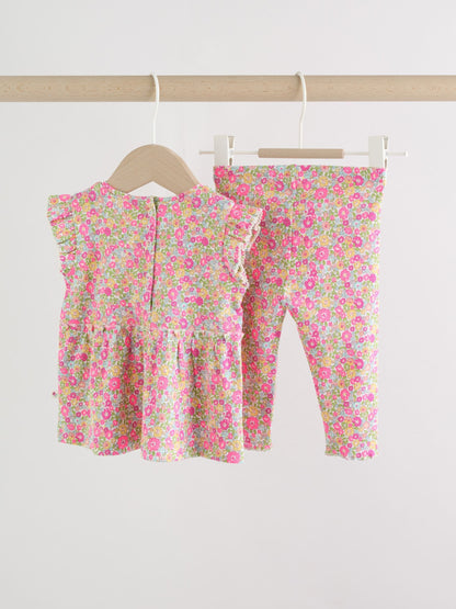 Pink Flower Rib Top and Leggings Baby Set 2 Piece (0mths-2yrs) image 2