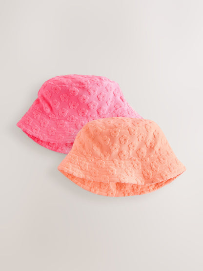 Pink/Orange Fluro Towelling Baby Bucket Hat 2 Pack (0mths-2yrs) image 1