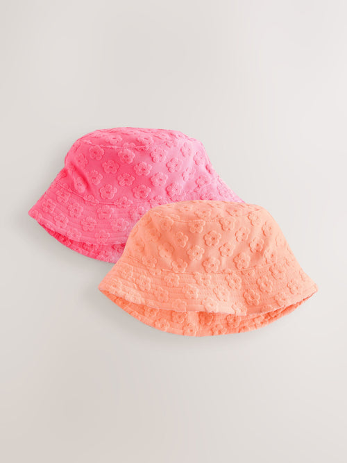 Pink/Orange Fluro Towelling Baby Bucket Hat 2 Pack (0mths-2yrs) image 1