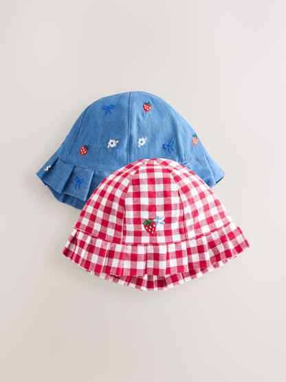 Blue and Red Embroidered Strawberry Baby Bucket Hats 2 Pack image 1