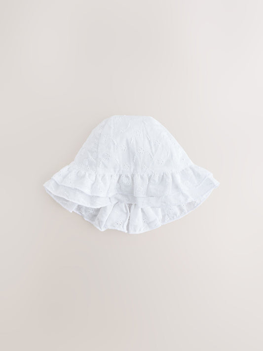 White Broderie Bucket Baby Hat (0mths-2yrs) image 1