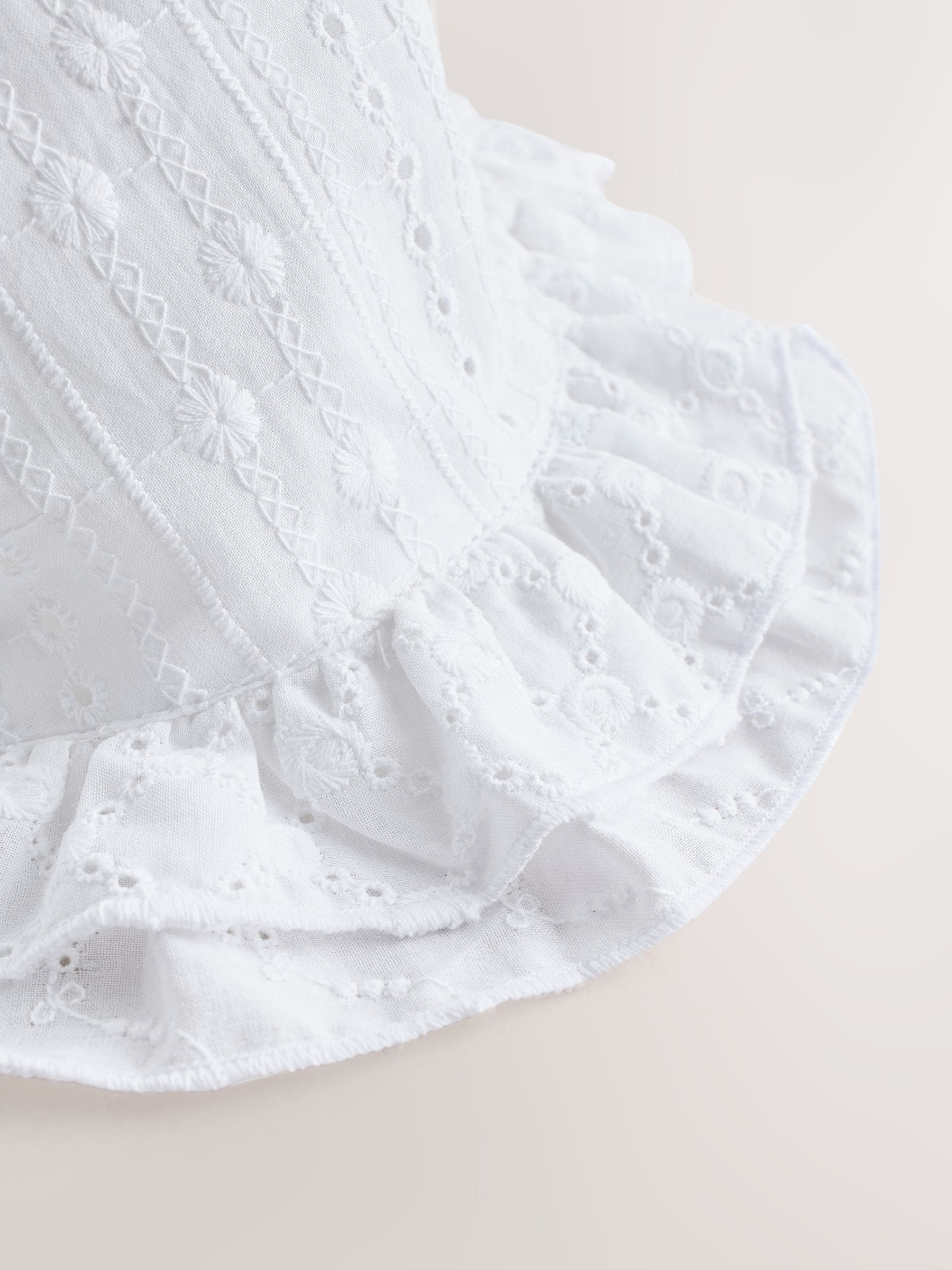 White Broderie Bucket Baby Hat image 2