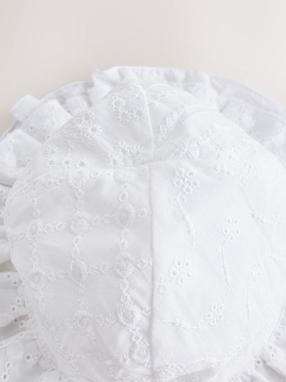White Broderie Bucket Baby Hat image 3