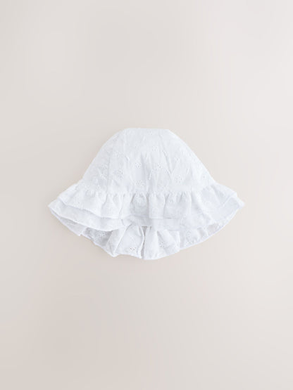 White Broderie Bucket Baby Hat image 1