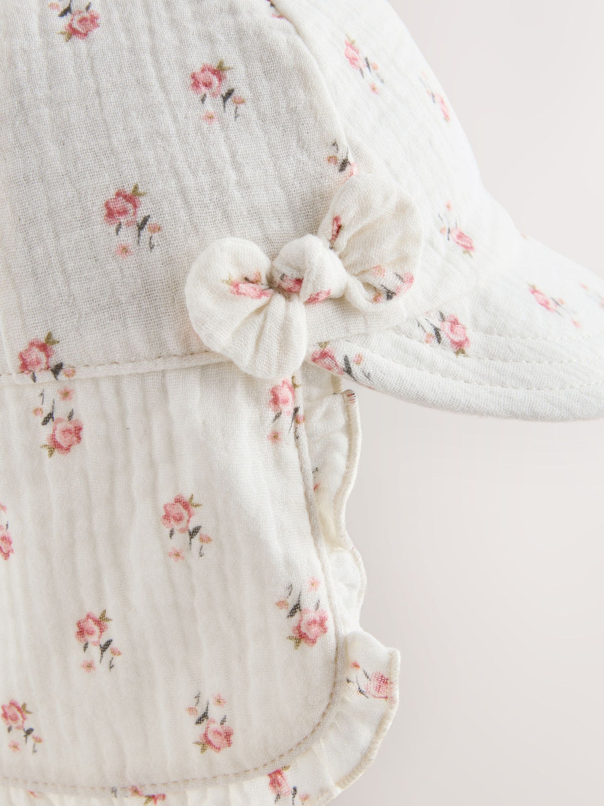 White Floral Woven Legionnaire Baby Hat image 2