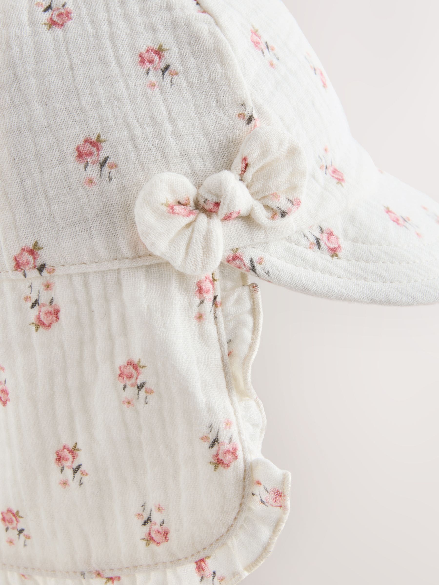 White Floral Woven Legionnaire Baby Hat image 2