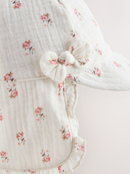 White Floral Woven Legionnaire Baby Hat image 2