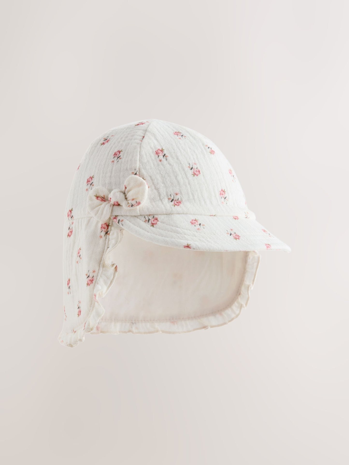 White Floral Woven Legionnaire Baby Hat image 1