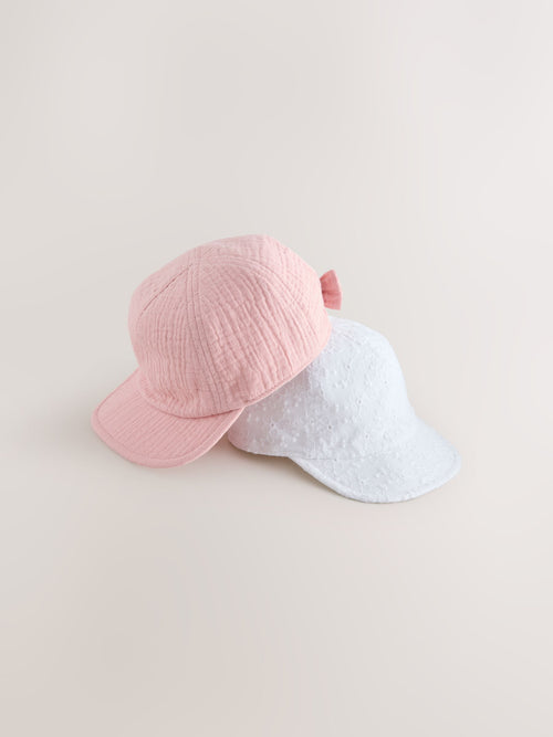 Pink/White Broderie Bow Back Baby Hats 2 Pack image 1