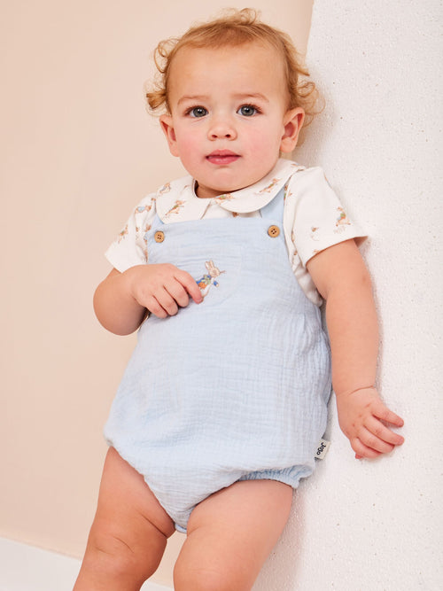 JoJo Maman Bébé Blue Peter Rabbit™ Cheesecloth Dungaree & Body Set image 1