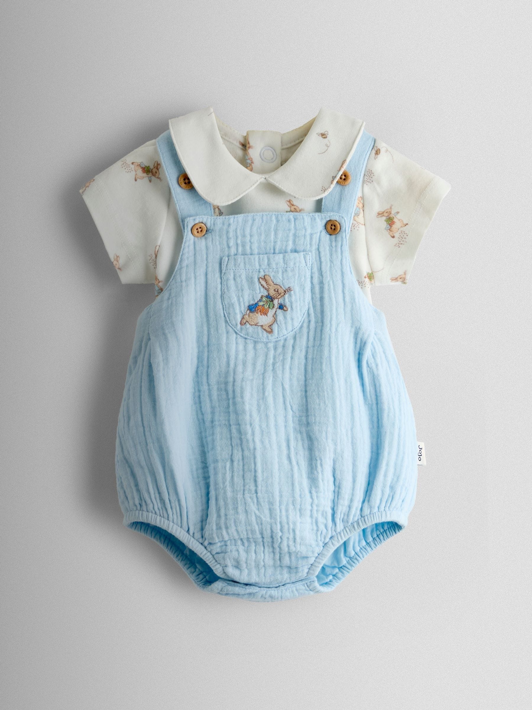JoJo Maman Bébé Blue Peter Rabbit™ Cheesecloth Dungaree & Body Set image 2