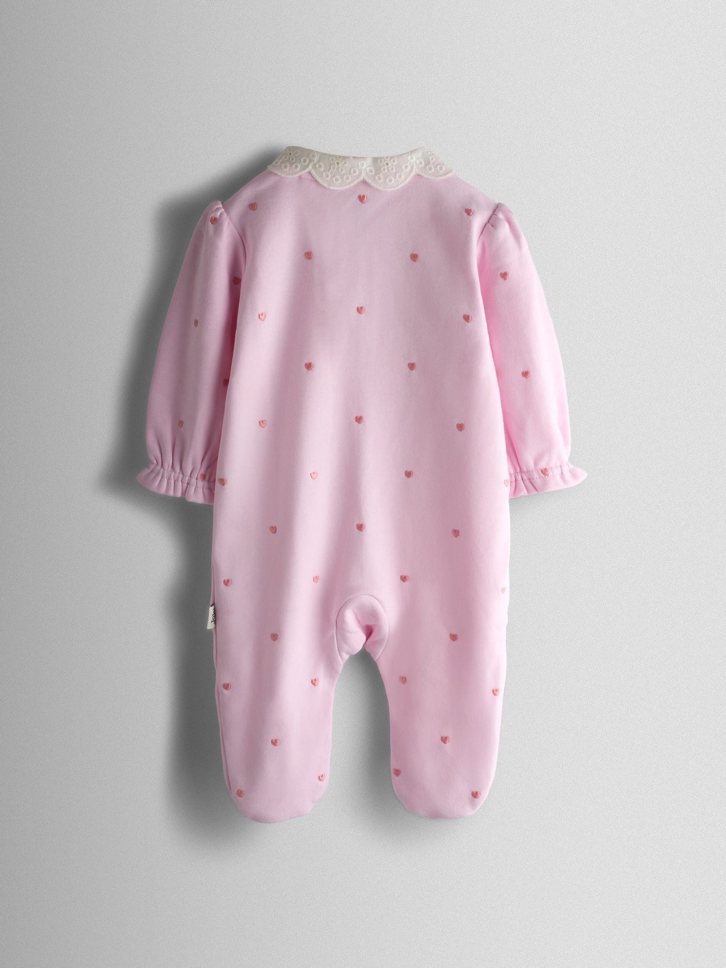JoJo Maman Bébé Pink Heart Embroidered Cotton Footed Sleepsuit and Bonnet Set image 3