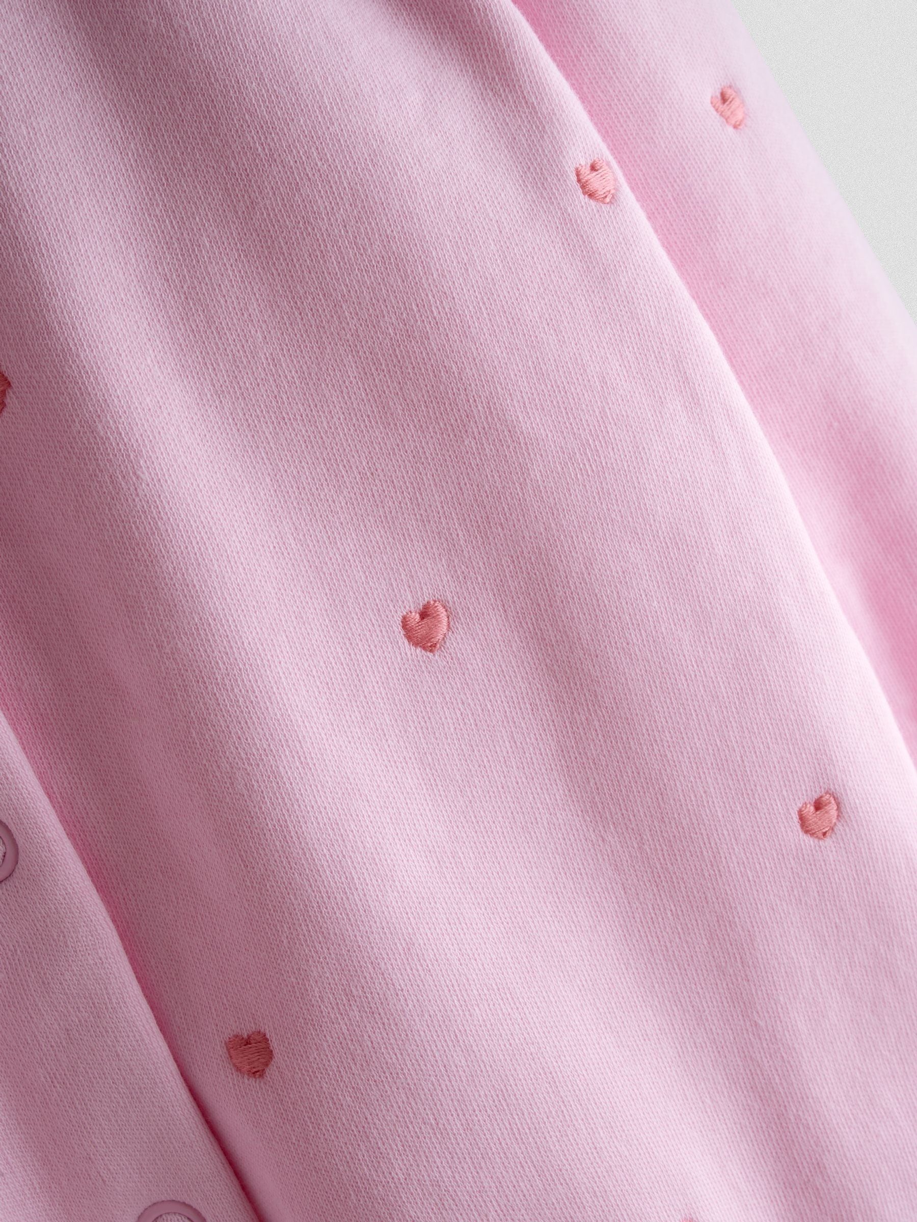 JoJo Maman Bébé Pink Heart Embroidered Cotton Footed Sleepsuit and Bonnet Set image 6