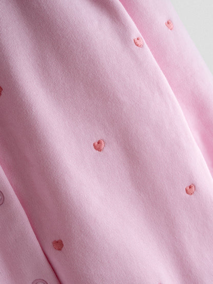 JoJo Maman Bébé Pink Heart Embroidered Cotton Footed Sleepsuit and Bonnet Set image 6