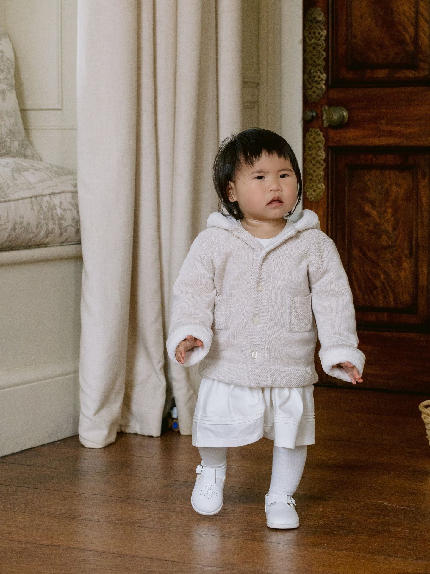 Dsiney Kidz - Emile Et Rose Natural Knitted Hooded Jacket With Fur Trim image 1